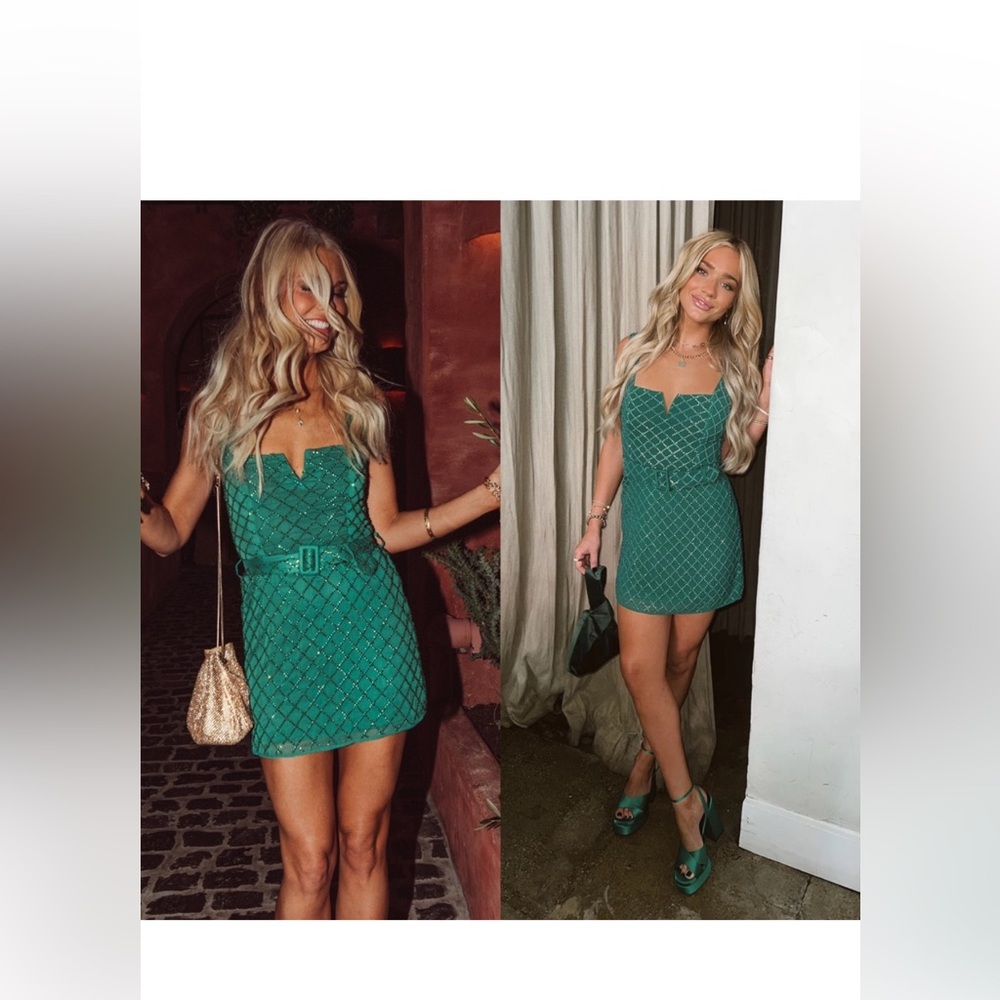 Show Me Your Mumu Twilight Mini Dress In Emerald Green Beading - small-